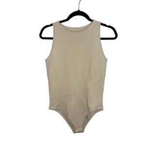 AUTOMET Ribbed Sleeveless Bodysuit Beige Nude Neutral Tank Style Size Large